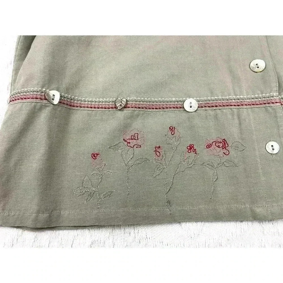 VTG Koret Petites Women's Gray Green Top Sz 14 Embroidered Buttons - Picture 10 of 11